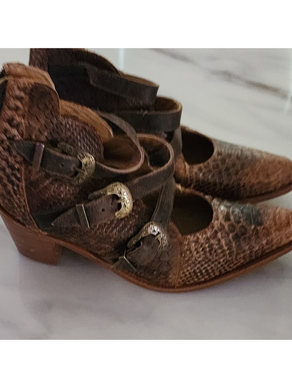 NWT Agave sky Georgia Buckles Cognac Faux Python Western Ankle Boots Women’s 10